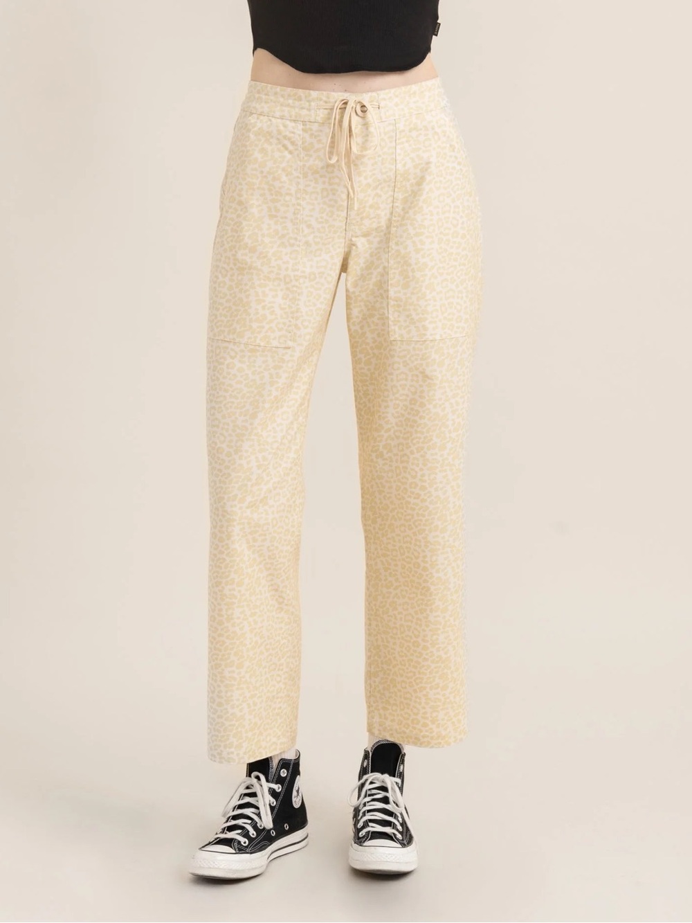 Roark Layover Pants Leopard Print 27 Cream Tan High Rise Straight Leg Cotton